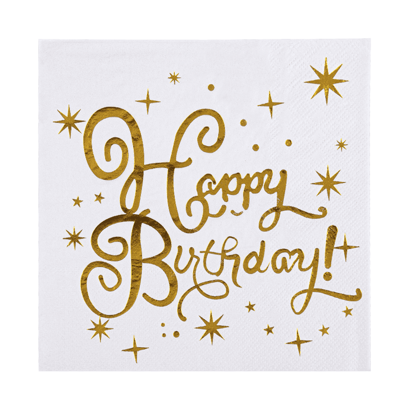 33x33 Selamat ulang tahun koktail serbet 3ply kertas serbet dengan stamping panas SJ3301