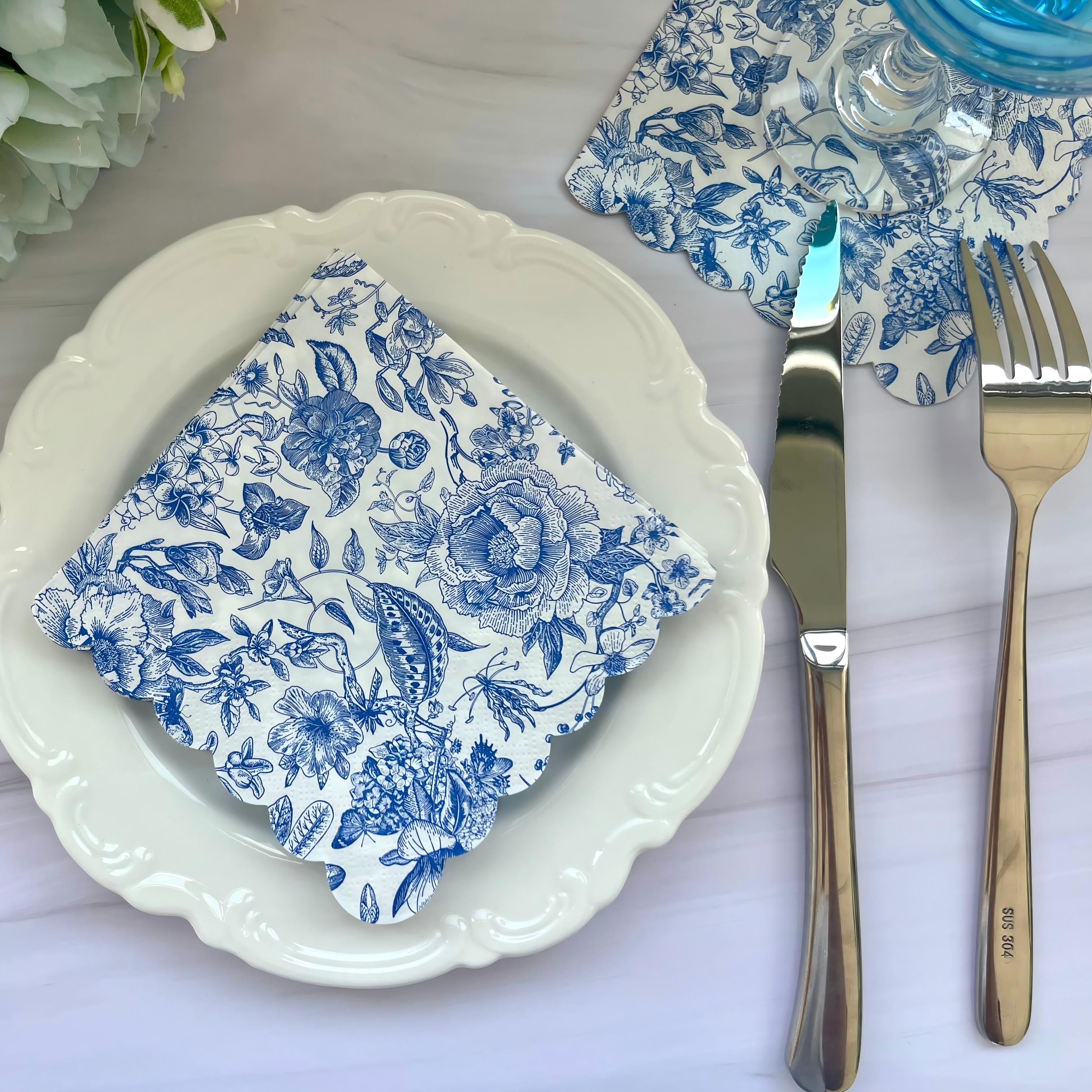 Serbet Kertas Bunga Biru Serbet Makan Siang Bunga Vintage