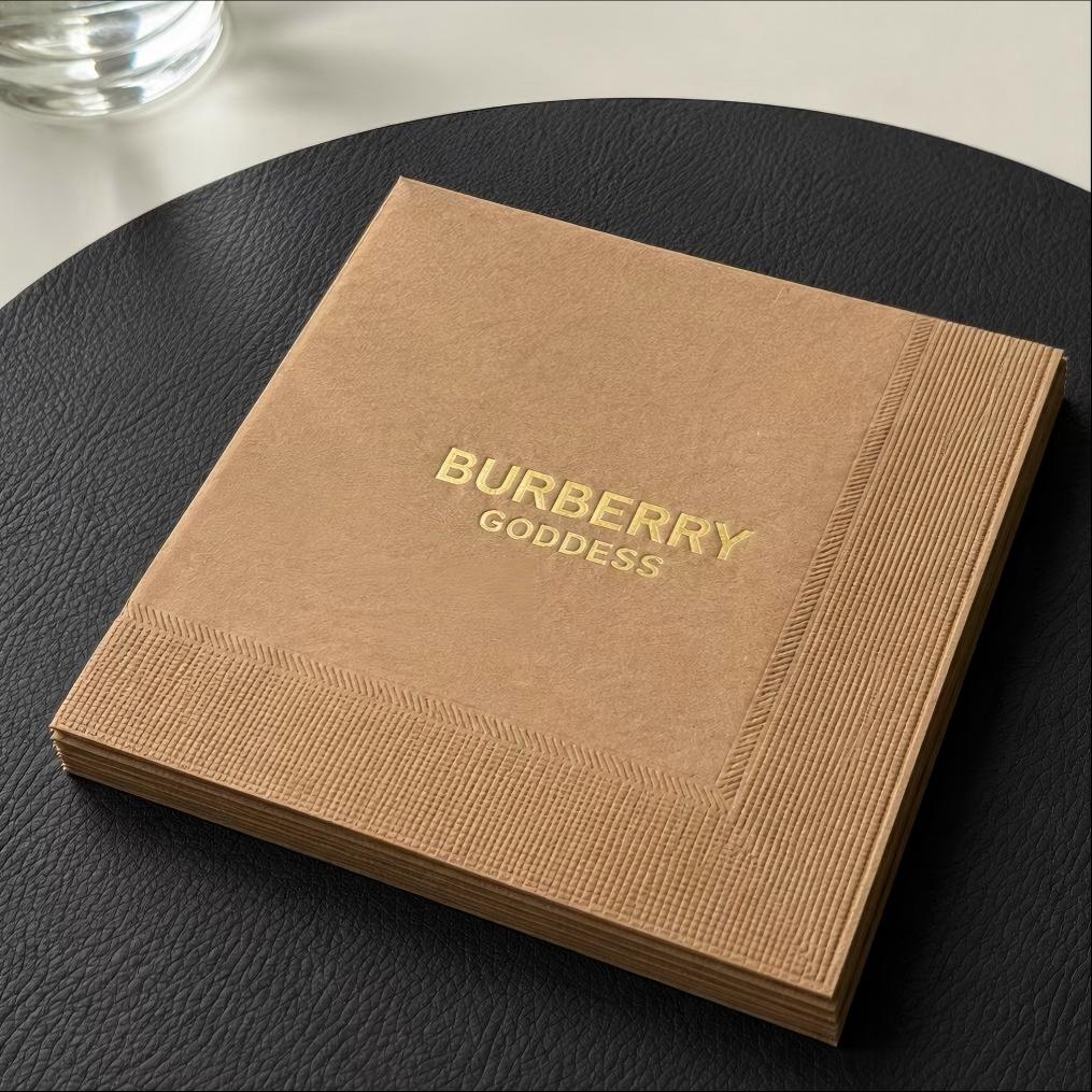 Serbet Kertas Coklat Stamped Foil Emas Mewah | 25x25cm | Kustom 